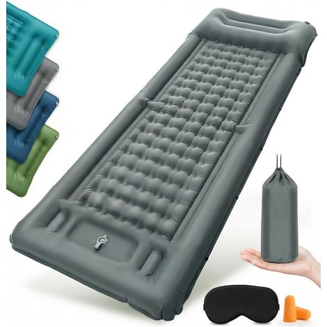 Matelas Gonflable 1 Place 12CM Matelas Camping, Matela s Autogonflant 1 Personne avec Pompe à Pied Mate Las Gonflable Camping Oreiller pour Campin g, Randonnée, Plage, Gris argenté (1/4)
