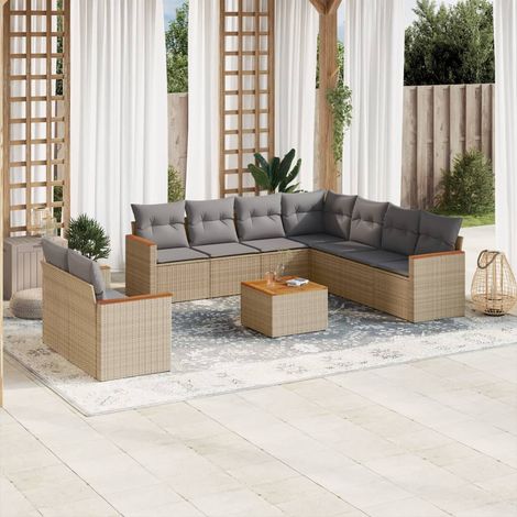 Juego de sofás jardín con cojines beige 10 pzas ratán sintético vidaXL (1/5)