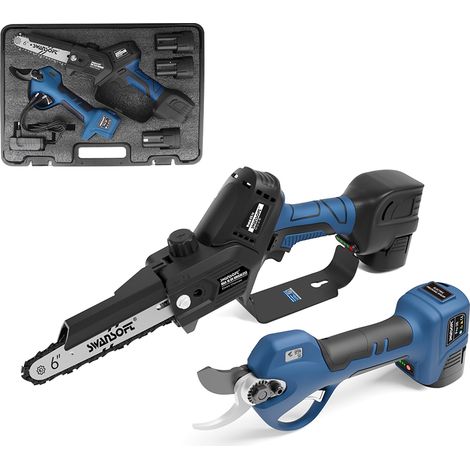 SWANSOFT Kit d'élagage, sécateur sans fil PRU28 + tronçonneuse à batterie 6' + 3 batteries, kit 2 en 1, idéal pour l'élagage et le jardinage à faire soi-même (1/5)