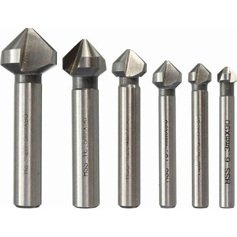 Jeu de 6 fraises à chanfreiner, fraises à chanfreiner HSS à 90°, fraises à chanfreiner cylindriques, outils à visser pour le bricolage, bois, métal, PVC, 6 3/8, 3/10, 4/12, 4/16,5/20,5 mm (1/4)