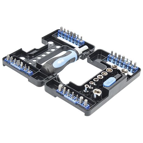 Ferrestock FSKDES038 set de 38 piezas con destornillador de carraca de 72 dientes, giro en ambas direcciones y puntas fabricadas en Cromo-Vanadio (CRV 6150) de alta calidad (1/5)
