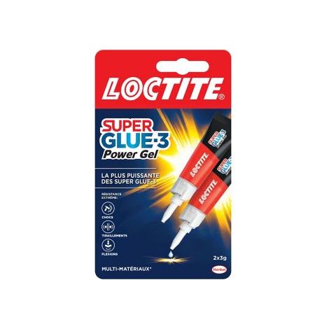 Loctite Super Glue-3 Power Gel, colle forte enrichie en caoutchouc, colle gel ultra-résistante, à séchage immédiat, colle transparente, lot de 2 tubes 3 g