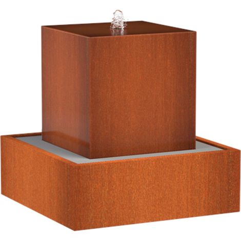 Adezz Wasserblock Corten-Stahl 70x70x70 cm Rost Wasserspiel mit Pumpe und LED