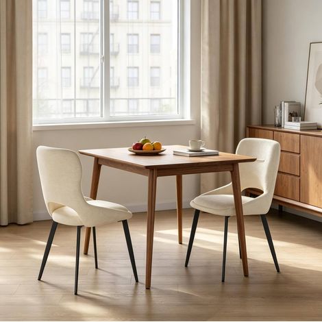 Sedia da pranzo moderna imbottita in chenille beige, set da 2, struttura in metallo (1/5)