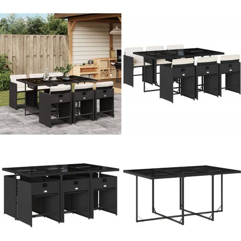 7-tlg. Garten-Essgruppe mit Kissen Schwarz Poly Rattan - Gartentisch - Esstisch - Gartenmöbel Set - Outdoor Möbel - Terrassenmöbel - Home & Living (1/5)