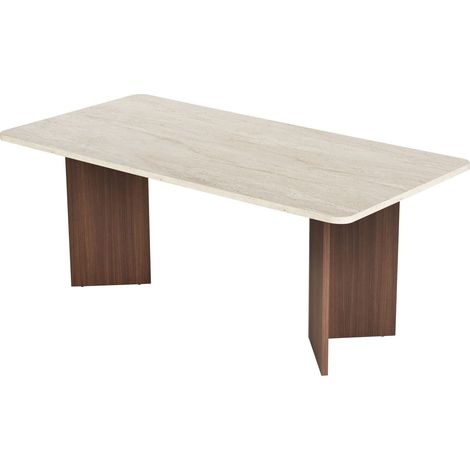 Table à manger en bois "Linza" - 180 x 90 x 75 cm - Travertin / Noyer Milano (1/4)