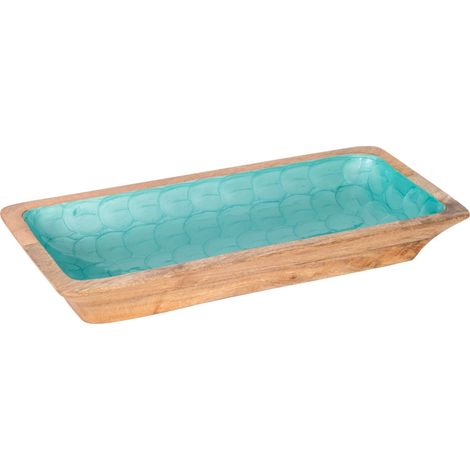 Modernes Heimdekor-Tablett, kleines blaues Holztablett, stilvolles Accessoire für Tisch oder Regal
