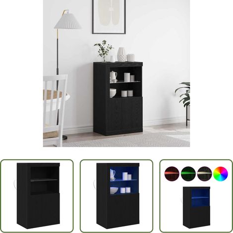 vidaXL Buffet moderne - Buffet LED Chêne noir 60,5 x 37 x 100 cm Bois d'ingénierie (1/5)