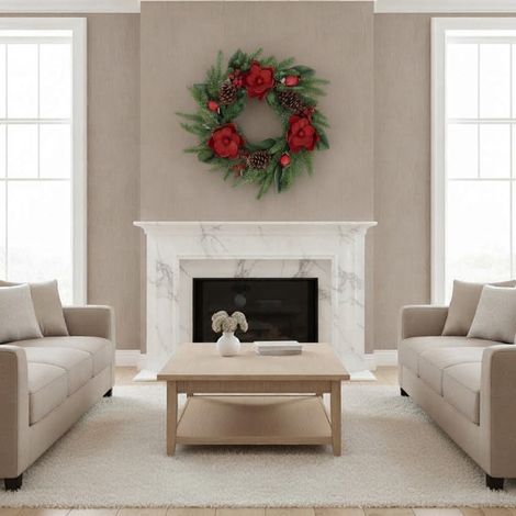 Ghirlanda corona natalizia in plastica e rattan con pigne decorazione per dietro porta -45 cm (1/3)