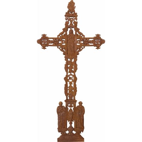 Religious garden statue Cast iron cross Large outdoor cross Rain and frost resistant Cross with saints 85x4x175 cm