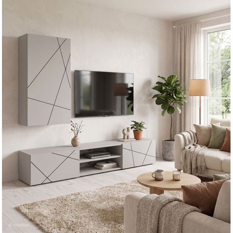 Ensemble Meuble TV 2P "Geo" 180cm Beige (1/5)
