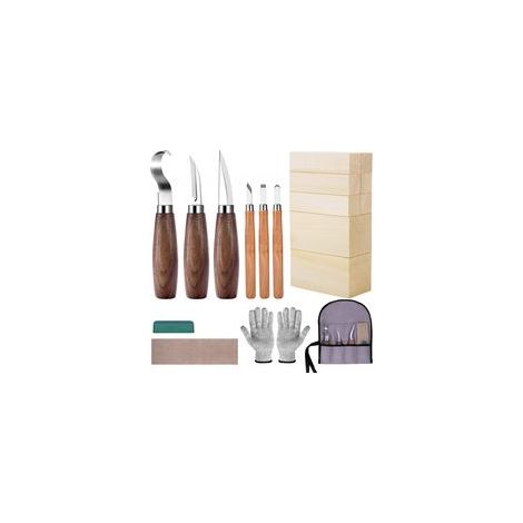 Set di 20 scalpelli per legno, set di coltelli per intaglio del legno, strumenti per intaglio fai-da-te con blocchi di legno di tiglio per falegnami e scultori hobbisti - Crezuo