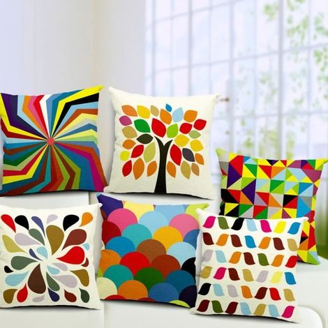 Coussin de siège lumineux géométrique multicolore ovale - Lin Chine (1/4)