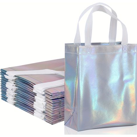 Lot de 25 sacs cadeaux avec poignées Sacs fourre-tout réutilisables pour fêtes et anniversaires, 20 x 25 x 10 cm (1/5)