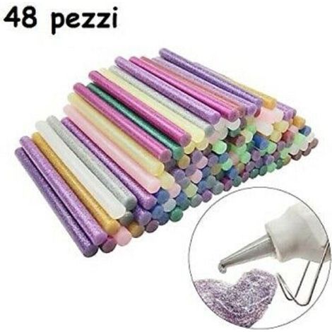Vtizikl 48 Stick Colla A Caldo Glitter Ricarica Per Pistola Lunga 18 Cm Diametro 11 Mm -