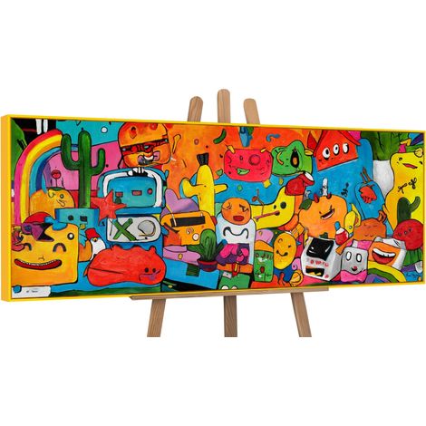 Gemälde Farbenfrohe Welt Rahmen Rot 150x50 cm (1/4)