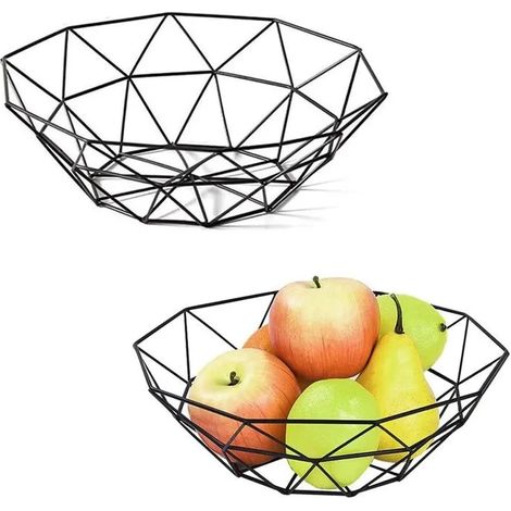 2 Pièces Corbeilles à Fruits en Métal Noir, Grand Bol Fil Métallique pour Fruits, Légumes, Pain, Baguette - Idéal Cuisine et Salon (1/5)