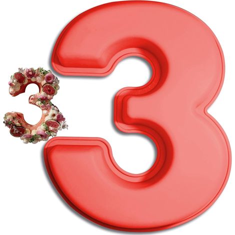 Moule à gâteau chiffre 3, grand moule 3D en silicone pour gâteaux numérotés, parfait pour anniversaires et mariages. (1/5)