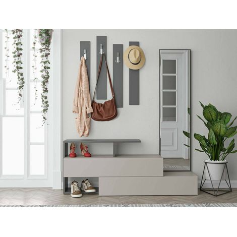Dmora - Mobile da ingresso Ascari, Entratina appendiabiti, Composizione per atrio, Consolle portaoggetti multifunzione, 137x35h55 cm, Tortora e Antracite (1/5)