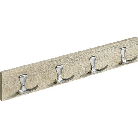 Hettich Garderobenleiste 4 Haken Holz 50 x 8 x 4,6 cm eiche-edelstahl optik