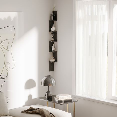 Étagère d’angle murale à 5 niveaux – Hauteur 120 cm. forme en zigzag. bois noir – Rangement décoratif pour petits espaces (1/5)
