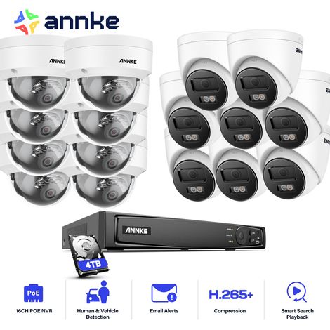 ANNKE 12MP Videoüberwachungsset Aussen,16 Kanäle NVR mit 16X 12MP PoE Kamera Farbkameras Nachtsicht Remote App/PC Überwachungskameraset 8 Dôme+8 Tower,4TB HDD (1/5)