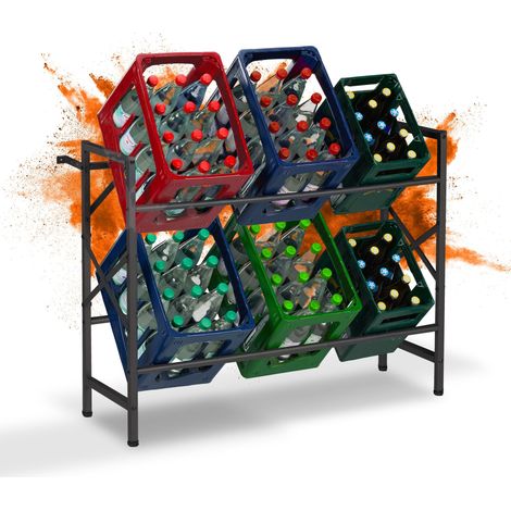 Relaxdays Scaffale Porta Casse Acqua, 80x104x32 cm, Scaffalatura per 6 Cassette di Bevande, max. 300 kg, Acciaio, Nero