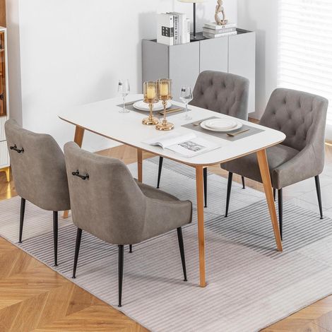 Esszimmerstühle 4er Set Grau mit 13cm Kissen und Metallbeinen (1/5)