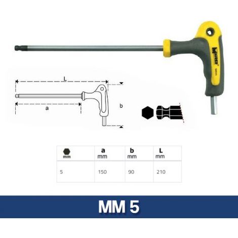 Chiave Maschio Esagonale a T 5 mm Lunghezza: 210 mm Maurer Plus (1/2)