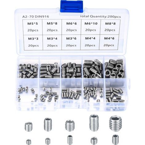 200 vis à tête plate hexagonales en acier inoxydable. vis sans tête en boîte. vis à tête fraisée. en boîte (1/5)