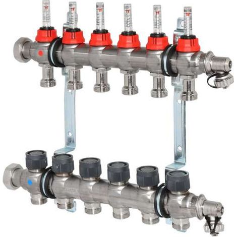 OVENTROP Verteiler Edelstahl 1'' für FBH 6 Kr.,m.Durchflusseinsätzen 0-5 l/min. 1405356