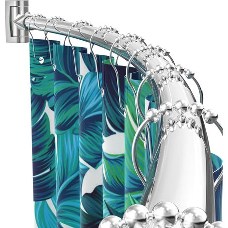 Tringle à rideau de douche incurvée réglable en aluminium et métal - Antirouille - Extensible - 96-183 cm - Design télescopique - Personnalisable - Pour salle de bain - Chromé (1/5)