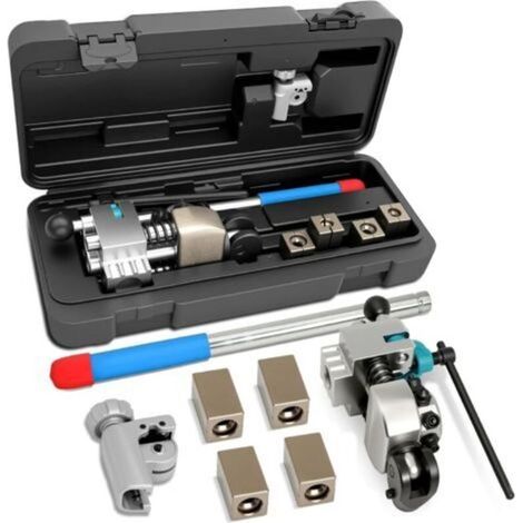 Pinza crimpatrice professionale per tubi freno, crimpatura singola, doppia e a bolla a 45 gradi, con taglia-tubi, per tubi in rame da 3/16", 1/4", 5/16", 3/8" e 4,75 mm, nera. (1/5)