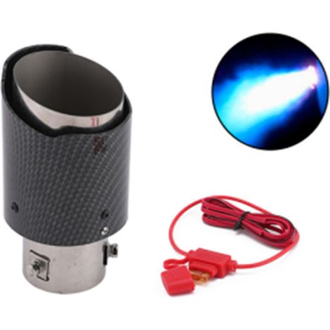 Customized car exhaust pipes with carbon fiber texture, illuminated tailpipes, motorcycle flame-effect LED lights, stainless steel exhaust pipes - stainless steel - straight edge - blue light (1/4)