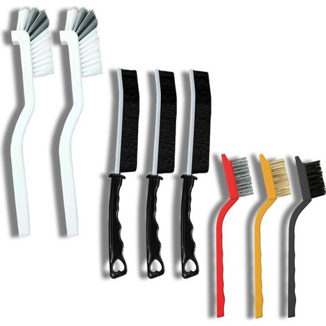 Brosse Pour Recoins - Kit 8 Pièces Poils Rigides PP Laiton Acier Nylon - Nettoyage Cuisine Salle De Bain Éviers Joints Carrelage Bouteilles - 1 Set (1/5)