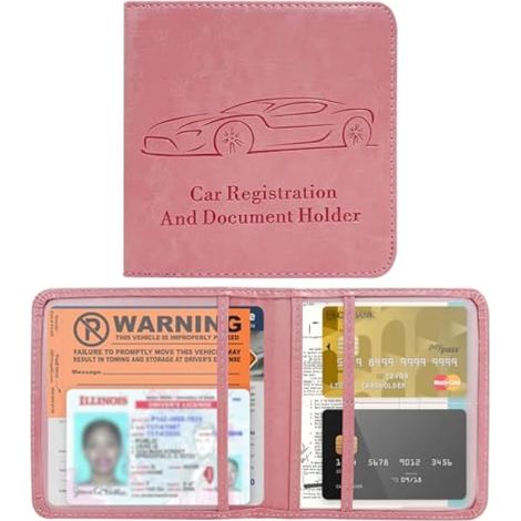 Ohleats étui portefeuille en cuir avec fermeture magnétique, organiseur de documents automobiles pour femme, accessoires de voiture (rose, taille S) (1/5)