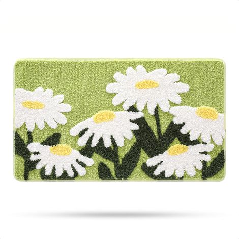 Tapis de bain à poils longs – Tapis de bain à poils longs et doux en microfibre douce et absorbante – Tapis de bain pour chambre d'enfant, chambre à coucher et cuisine – Motif marguerite (1/5)