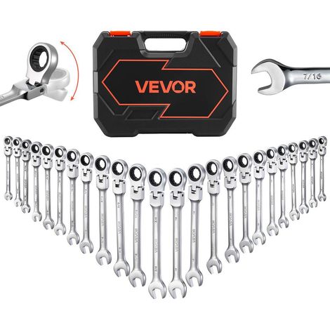 Accès Facile Tête Flexible Jeu de Clés Mixtes à Cliquet 24 Pièces Serrage Précis 72 Dents SAE et Métrique avec Coffret (1/5)