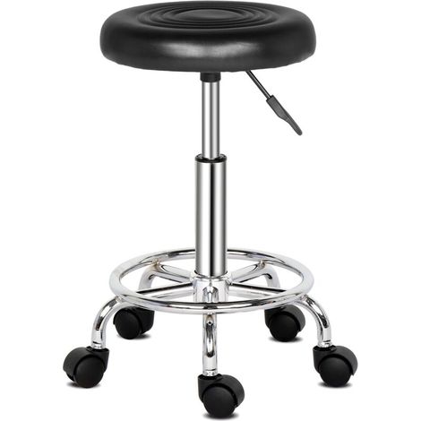 Tabouret d'atelier rond à roulettes réglable pivotable à 360° - noir (1/5)
