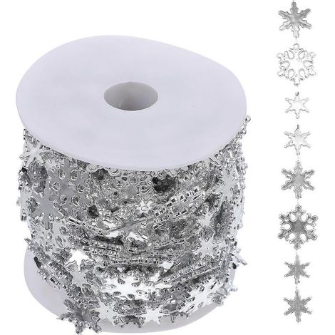 Christbaumkugel-Girlande, Schneeflockengirlande für Weihnachtsdekoration – 1000,00 x 2,00 x 0,20 cm – Silber (1/4)