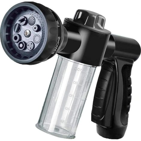 Avec 8 Modes d'Arrosage Pulvérisateur de mousse pour jardin Tuyau d'arrosage Distributeur de savon Pistolet pour lavage de voiture,l'arrosage des plantes et la douche des animaux de compagnie (Noir) (1/5)