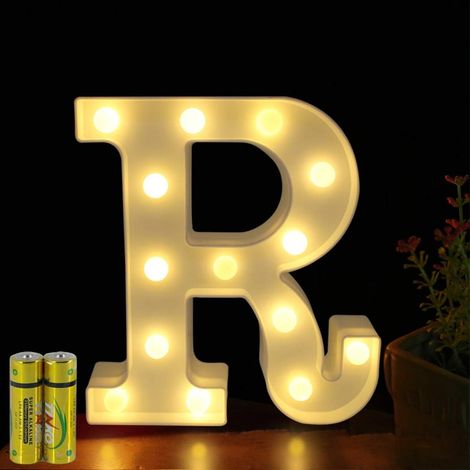 MINKUROW Lettera luminosa Alfabeto illuminato Lampada a LED Lettera luminosa Lettera decorativa Funziona a batteria per la decorazione di feste, matrimoni, bar a casa (R)