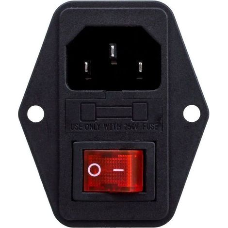 Connecteur d'alimentation mâle, module de commutation, 3 broches, 10 A, 250 V, C14 IEC320
