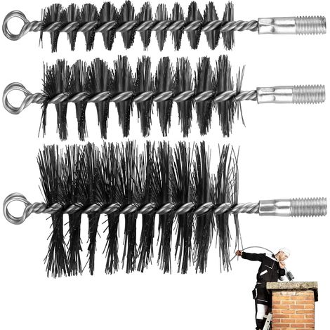 Amélioré 3 brosses pour tuyaux de poêle, brosses pour Pipes de cheminée et Buses de chaudière pour Nettoyer Les cheminées, Les chaudières et Les tuyaux (30/50/80 mm) (1/5)