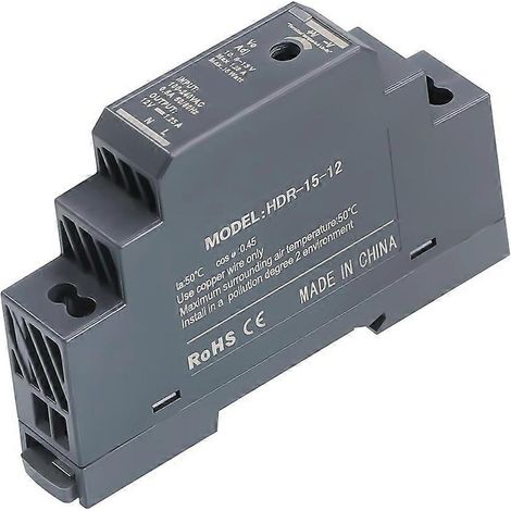 Alimentation sur rail DIN 12 V CC 1,25 A 15 W, entrée 100-240 V CA 50/60 Hz, transformateur sur rail DIN pour l'automatisation domestique ou industrielle (1/5)