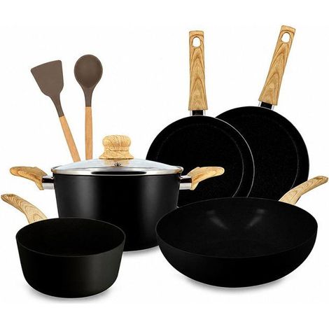Batterie de cuisine induction - MENASTYL - Colorama Noir - Aluminium recyclé - Revêtement antiadhésif - 9 pièces - Design moderne (1/3)