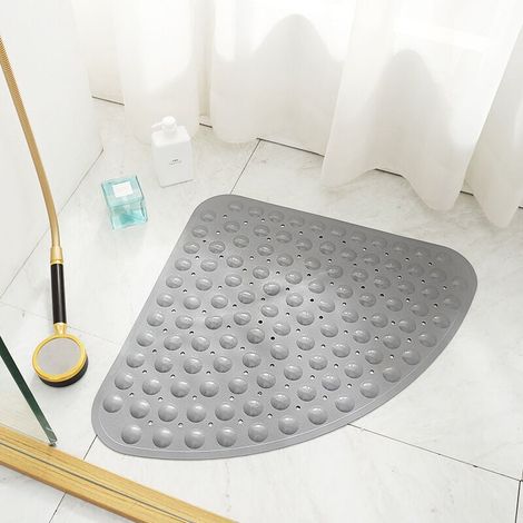 Coussin de douche d'angle antidérapant avec ventouse et trous de drainage Coussin de douche lavable en machine Coussin de douche festonné en PVC (Couleur: Gris, Taille: 54x54cm) (1/4)
