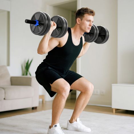 Kit haltères musculation haltères réglables 15 kg 3 en 1. ensemble de poids réglable avec barre d'extension noir