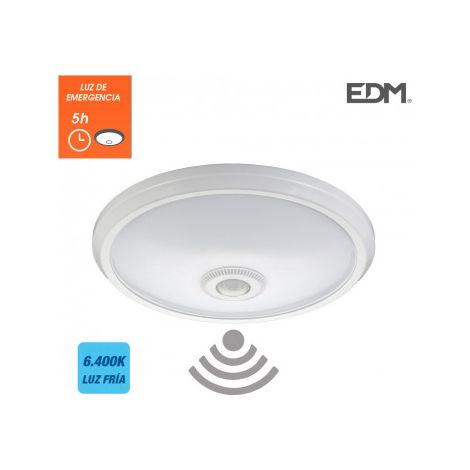 Lámpara Plafón Led  EDM  16W Superficie Sensor Luz de Emergencia 96 LEDS 6400 K