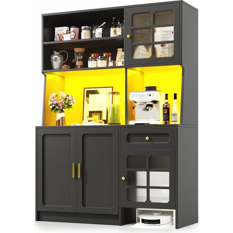 CHICFURN Mobile da cucina alto 130x45x180 cm in MDF nero con contenitore e LED (1/5)